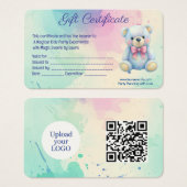 Kinder Party Planner Pastel Teddy Bear QR Code Log Visitekaartje (Voorkant /achterkant)