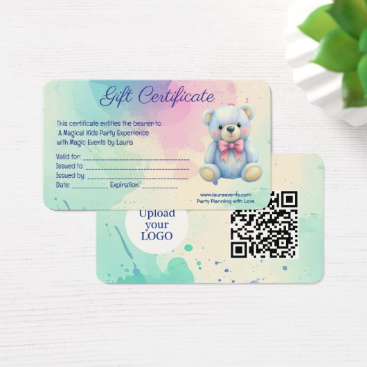 Kinder Party Planner Pastel Teddy Bear QR Code Log Visitekaartje (Bureau)