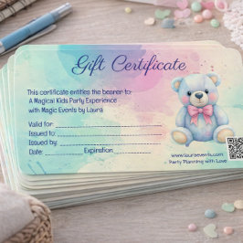 Kinder Party Planner Pastel Teddy Bear QR Code Log Visitekaartje