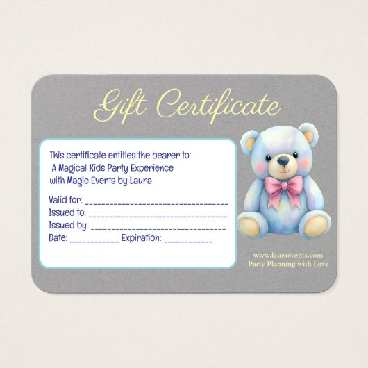 Kinder Party Planner Pastel Teddy Bear QR Code Log Visitekaartje (Voorkant)