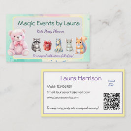 Kinder Party Planner Pastel Teddy Bear QR Code Log Visitekaartje