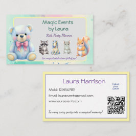 Kinder Party Planner Pastel Teddy Bear QR Code Log Visitekaartje