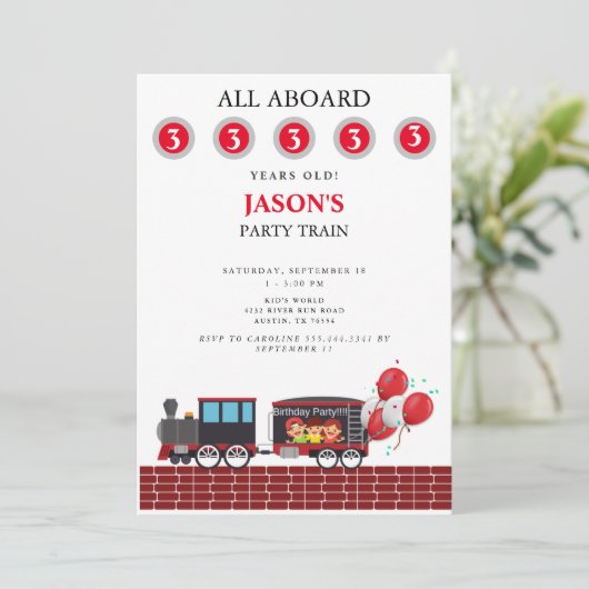 Kinder Party Train Age verjaardagsuitnodiging Kaart (Staand voorkant)