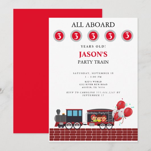 Kinder Party Train Age verjaardagsuitnodiging Kaart (Voorkant / Achterkant)