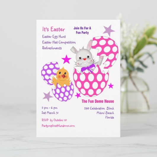 Kinder Pasen 2018 Fun Egg Hunt Party Invites Kaart (Staand voorkant)