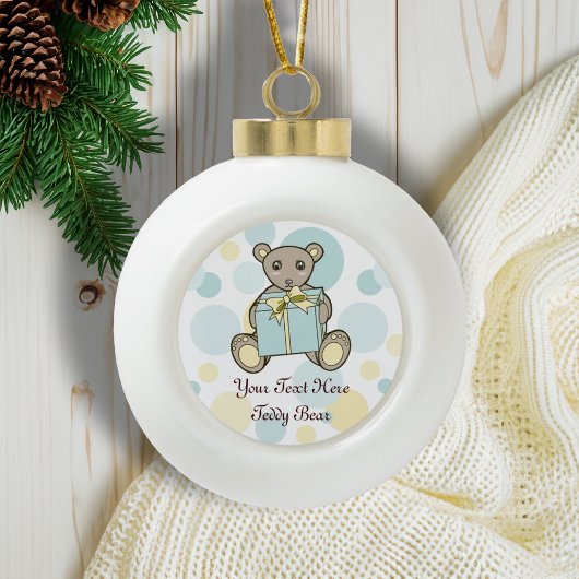 Kinder pastblauw en geel tederdarm keramische bal ornament