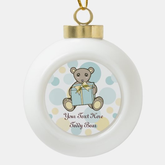 Kinder pastblauw en geel tederdarm keramische bal ornament (Voorkant)