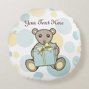 Kinder pastblauw en geel tederdarm rond kussen