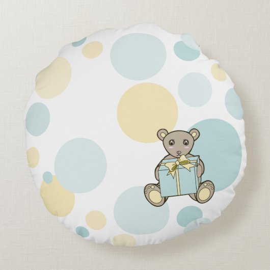 Kinder pastblauw en geel tederdarm rond kussen (Achterkant)