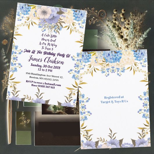 Kinder Pastel Blue Little Flower Bud Floral Birthd Kaart