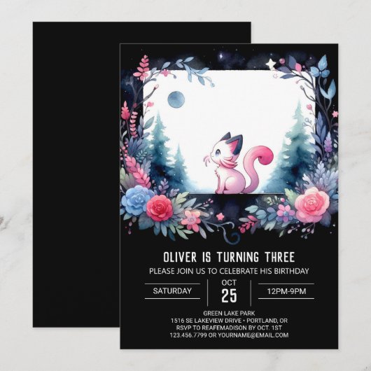 Kinder Pastel Cat Verjaardag Kaart (Voorkant / Achterkant)