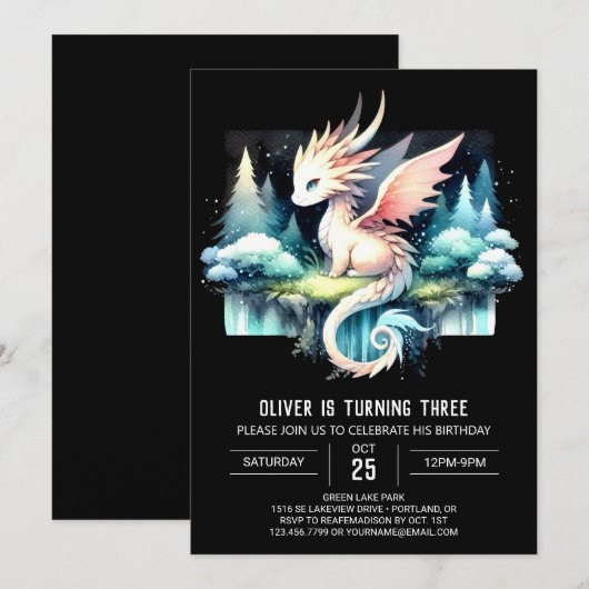 Kinder Pastel Dragon Verjaardag Kaart (Voorkant / Achterkant)