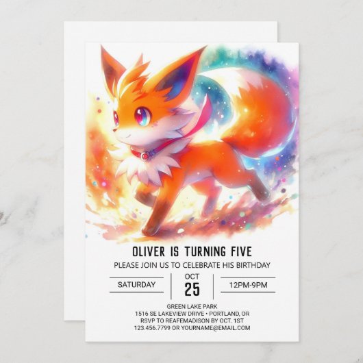 Kinder Pastel Fox Verjaardag Kaart (Voorkant / Achterkant)