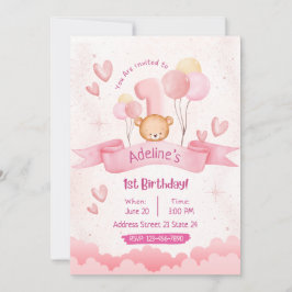 Kinder Pastel Roze Schattige 1e Verjaardag Uitnodi Kaart