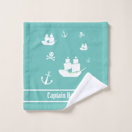 Kinder Patroon Blauwgroen Aangepast Anchor Ship Pi Bad Handdoek (Wasdoekje)