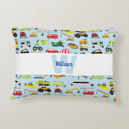 Kinder patroon voor kleurrijk vervoer en voertuige accent kussen (Achterkant)