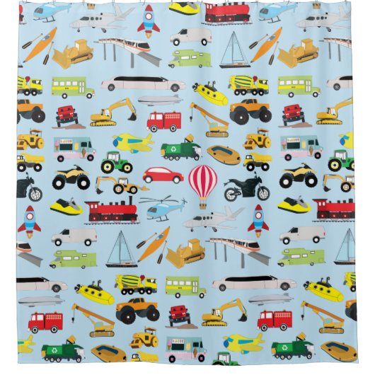 Kinder patroon voor kleurrijk vervoer en voertuige douchegordijn (Voorkant)