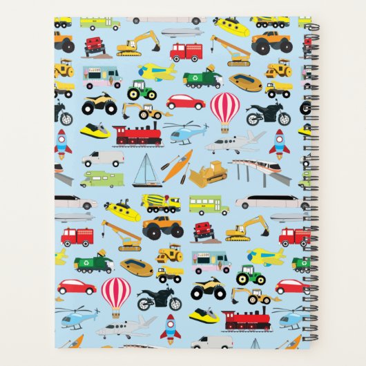 Kinder patroon voor kleurrijk vervoer en voertuige planner (Achterkant)