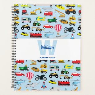 Kinder patroon voor kleurrijk vervoer en voertuige planner