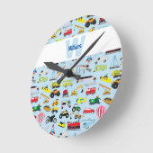 Kinder patroon voor kleurrijk vervoer en voertuige ronde klok (Hoek)