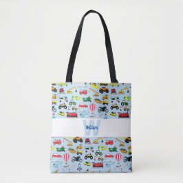 Kinder patroon voor kleurrijk vervoer en voertuige tote bag
