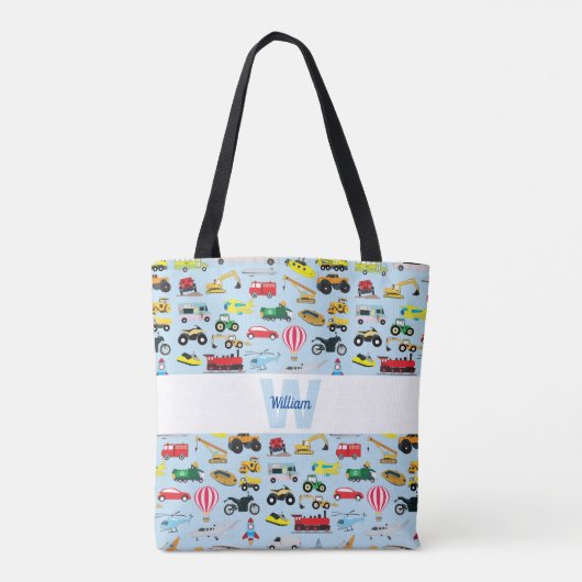 Kinder patroon voor kleurrijk vervoer en voertuige tote bag (Achterkant)