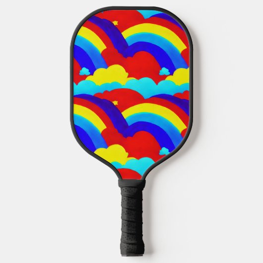 Kinder patroon voor kleurrijke regenboogwolken pickleball paddle (Voorkant)