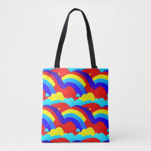 Kinder patroon voor kleurrijke regenboogwolken tote bag