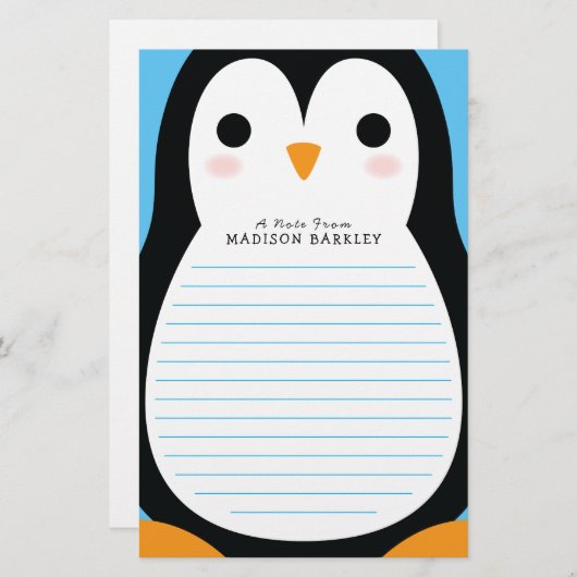 Kinder Penguin Cute Briefpapier (Voorkant / Achterkant)