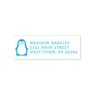 Kinder Penguin Cute Return Address Stamp Zelfinktende Stempel