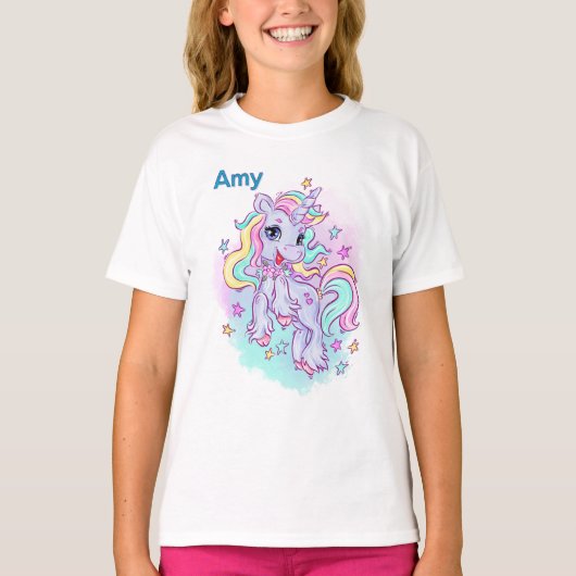 Kinder personaliseren kleurrijke eenhoorn t-shirt (Voorkant)