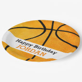 Kinder persoonlijk Basketball Happy Birthday Oranj Papieren Bordje (Gekanteld)