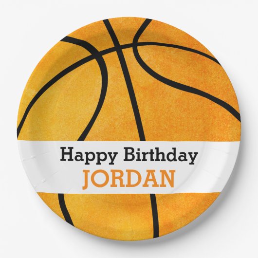 Kinder persoonlijk Basketball Happy Birthday Oranj Papieren Bordje (Voorkant)