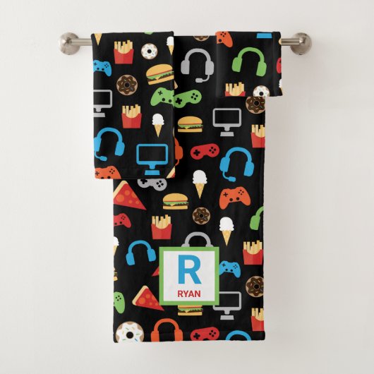 Kinder persoonlijk videospel Snacks gamerpatroon Bad Handdoek (Insitu)