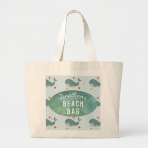 Kinder Persoonlijke benaming Whale Beach Canvas ta Grote Tote Bag