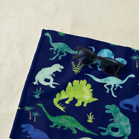 Kinder persoonlijke dinosaurusblauwe Waterverf Strandlaken (In situ)