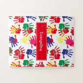 Kinder persoonlijke kleurenhandafdrukken legpuzzel (Horizontaal)