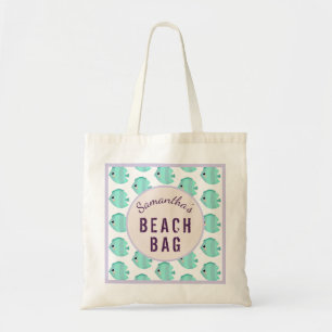 Kinder persoonlijke naam Lila en Blauwgroen strand Tote Bag