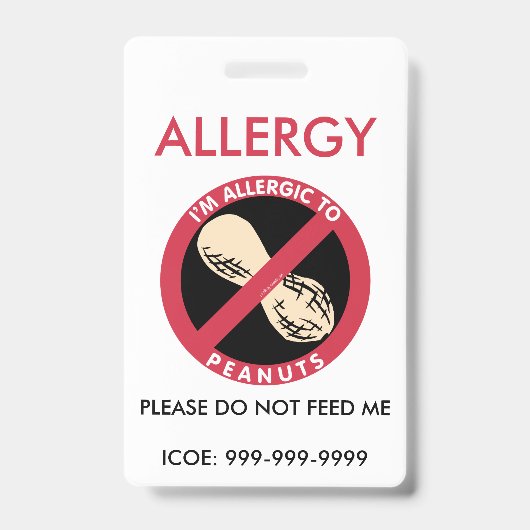 Kinder persoonlijke pinda allergie-noodsituatie badge (Front)