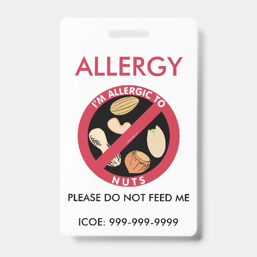 Kinder persoonlijke pinda nut allergie badge (Voorzijde)