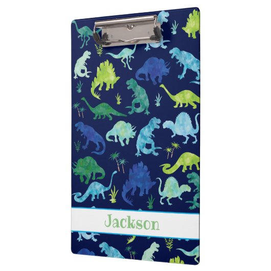 Kinder persoonlijke Waterverf Dinosaur Blue Green Klembord (Links)