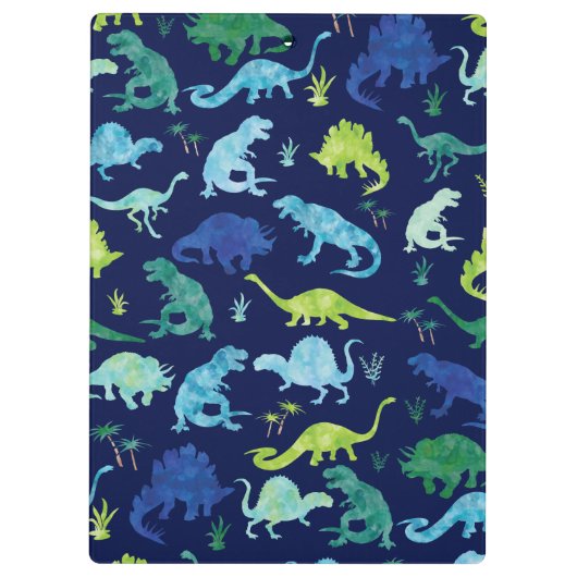 Kinder persoonlijke Waterverf Dinosaur Blue Green Klembord (Achterkant)