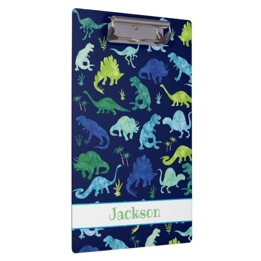 Kinder persoonlijke Waterverf Dinosaur Blue Green Klembord (Rechts)