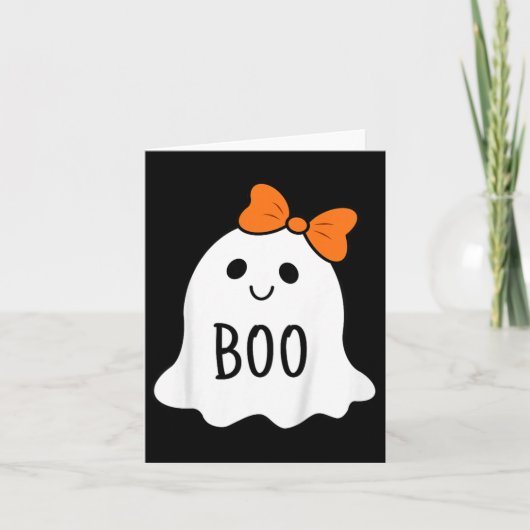 Kinder peuter Halloween Boo Ghost Met Een Bow Girl Kaart (Voorkant)