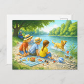 Kinder picknick bij Iasar River Feestdagenkaart (Voorkant / Achterkant)