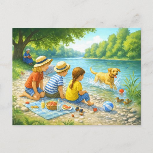 Kinder picknick bij Iasar River Feestdagenkaart (Voorkant)
