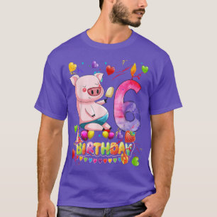 Kinder Pig Birthday Party 6 Year Old Boy 6th Pig B T-shirt
