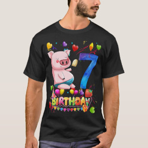 Kinder Pig Birthday Party 7 Year Old Boy 7th Pig B T-shirt