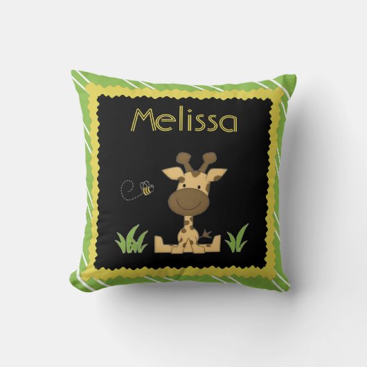 Kinder Pillow, Giraffe & bijen, groene/gele naam Kussen (Voorkant)