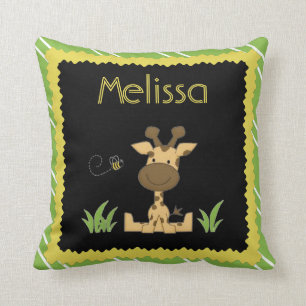 Kinder Pillow, Giraffe & bijen, groene/gele naam Kussen